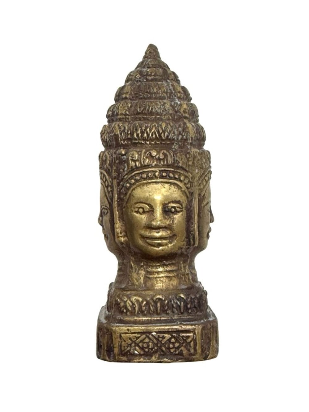 Vintage Brass Four-Faced Mukhalinga Head Statue - Handcrafted Asian Figurine For